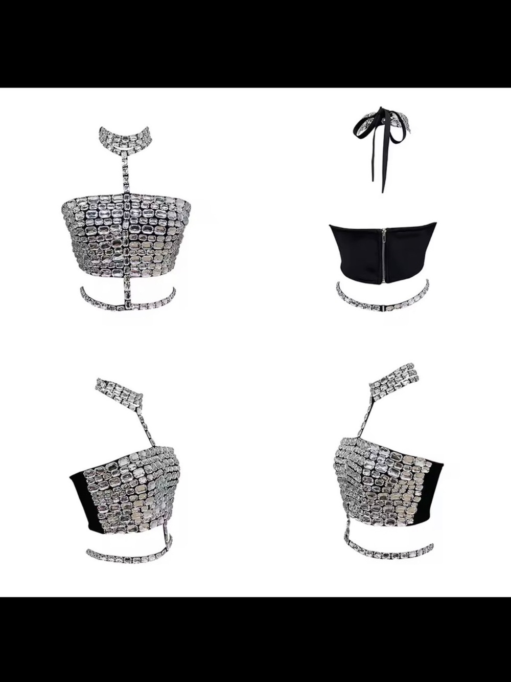 Rhinestone Crystal Bandeau Crop Top, body chain, Choker, rave festival, sparkle - Picture 9 of 12